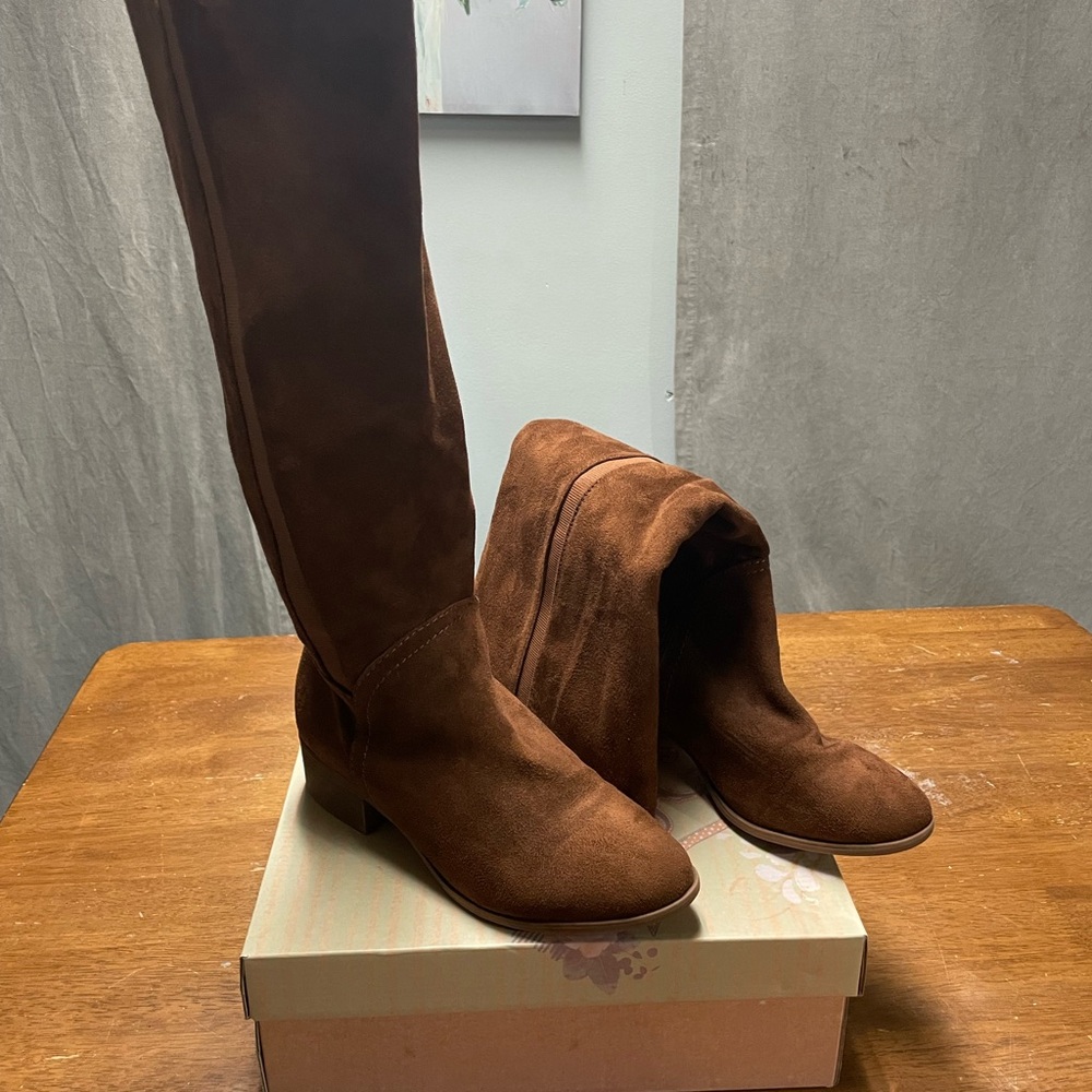 Brown Suede Knee-High Boots
